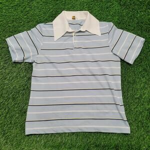 VTG 70s Disco Polo Shirt Womens Large Retro Striped Dagger Collar
